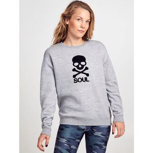 SoulCycle Flocked Black Skull Crewneck Grey Sweatshirt